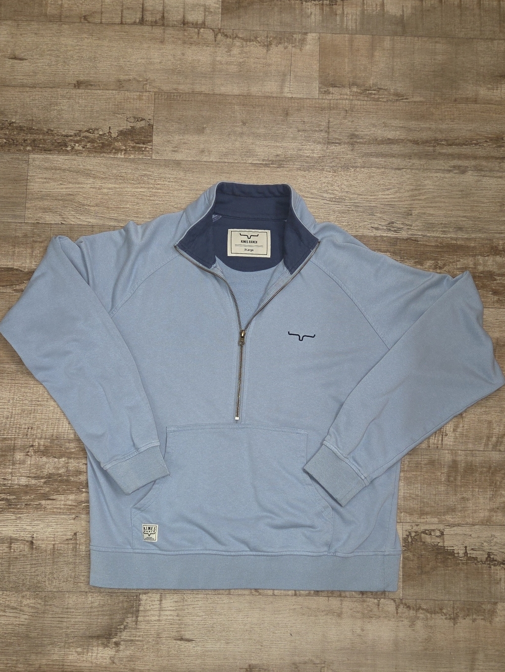 Kimes Ranch Womens Light Blue Quarter-Zip with Navy Contrast